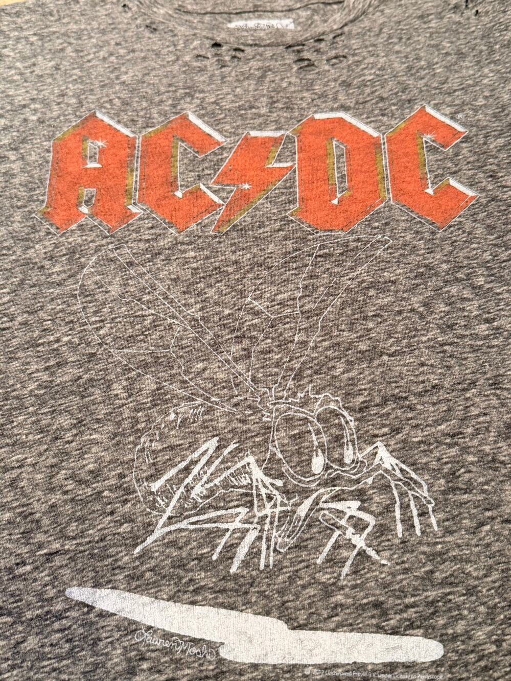 Lauren Moshi AC/DC Fly on the Wall 1985 Tour Graphic Tee Gray Distressed SZSmall